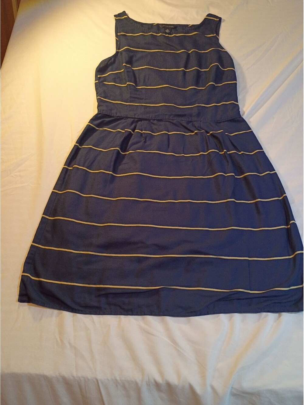 Tommy Hilfiger Navy Blue and Yellow Striped Sleeveless Dress Size 10